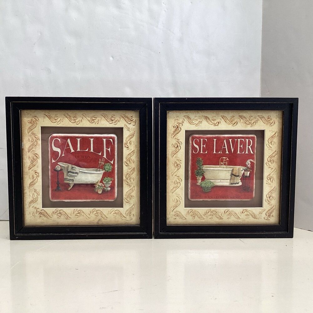 French inspired framed bathroom art prints clawfoot tub salle selaver shabby chi